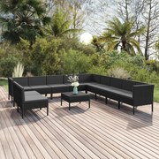 vidaXL 12-delige Loungeset met kussens poly rattan zwart