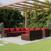 vidaXL 9-delige Loungeset met kussens poly rattan bruin