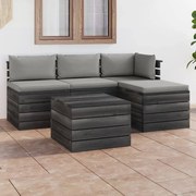 vidaXL 5-delige Loungeset met kussens pallet massief grenenhout