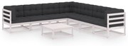 vidaXL 8-delige Loungeset met kussens massief grenenhout wit