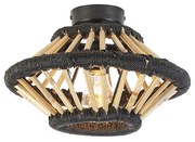 Landelijke plafondlamp bamboe met zwart 30 cm - EvalinOosters E27 rond Binnenverlichting Lamp