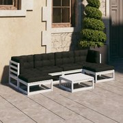 vidaXL 7-delige Loungeset met kussens massief grenenhout wit