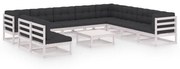 vidaXL 11-delige Loungeset met kussens massief grenenhout wit