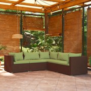 vidaXL 5-delige Loungeset met kussens poly rattan bruin