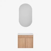 Narek Zwevend Houten Badkamermeubelset Met Geïntegreerde Wastafel Ash Brown & Ovaal Met Opbergruimte Zwart 50x90 Cm Oricsa & Zonder Kraan - Sklum