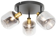 Smart plafondspot zwart met goud met smoke glas incl. 3 Wifi P45 - Zuzanna