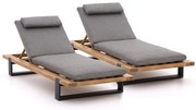 Verstelbaar ligbed SUNS | Teakhout | Grijs - Antraciet | 2 personen | Ligstoel tuin | Strandbed  | Kees Smit Tuinmeubelen