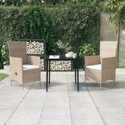 vidaXL 3-delige Tuinset met kussens beige