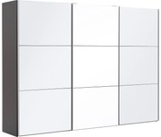 Goossens Kledingkast Easy Storage Sdk, 303 cm breed, 220 cm hoog, 2x 3 paneel glas schuifdeuren en 1x 3 paneel spiegel schuifdeur midden