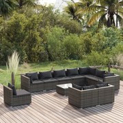 vidaXL 11-delige Loungeset met kussens poly rattan grijs