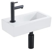 Fortifura Fuente fonteinset - 36x18.5x9cm - 1 kraangat - solid surface - fonteinkraan zwart mat - mat wit SW696235/SW696215/SW705498