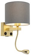 Art deco wandlamp goud met USB en grijze kap - Brescia