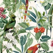 DUTCH WALLCOVERINGS Behang tropische vogels wit en groen