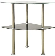 vidaXL Bijzettafel 2-laags 38x38x50 cm gehard glas transparant zwart