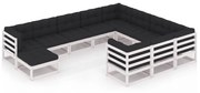 vidaXL 11-delige Loungeset met kussens massief grenenhout wit