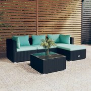 vidaXL 5-delige Loungeset met kussens poly rattan zwart