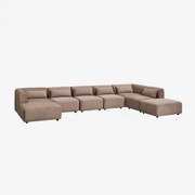 6-delige Chaise Longue Modulaire Bank Links Met Fogler Poef Corduroy Kameelbruin - Sklum