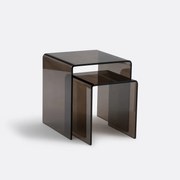 Set van 2 mimi bijzettafeltjes van gehard glas, Joan