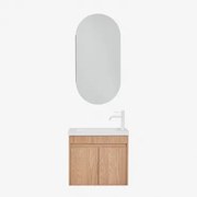 Narek Zwevend Houten Badkamermeubelset Met Geïntegreerde Wastafel Ash Brown & Ovaal Met Opbergruimte 45x90 Cm Abner & Wit ↑20 - Sklum