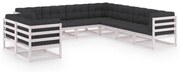 vidaXL 9-delige Loungeset met kussens massief grenenhout wit