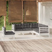 vidaXL 5-delige Loungeset met kussens grenenhout wit