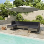 vidaXL 6-delige Loungeset met kussens poly rattan grijs