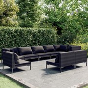 vidaXL 9-delige Loungeset met kussens poly rattan donkergrijs