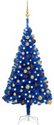 vidaXL Kunstkerstboom met LED's en kerstballen 120 cm PVC blauw