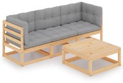 vidaXL 4-delige Loungeset met kussens massief grenenhout