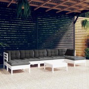 vidaXL 8-delige Loungeset met kussens grenenhout wit