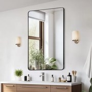 VEVOR Wandspiegel Make-upspiegel Badkamerspiegel 1397 x 762 x 25 mm Rechthoekige spiegel, zwart aluminium frame, met Z-vormige beugel voor badkamer Slaapkamer Woonkamer