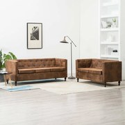 vidaXL Bankstel Chesterfield-stijl suède-look stoffen bekleding bruin 2-delig