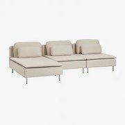 Oriol 3-delige Chaise Longue Modulaire Bank Links Chaise Longue Zonder Armleuningen & Stof Crème Beige - Sklum