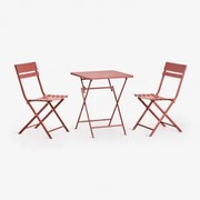 Set Van Vierkante Inklapbare Tuintafel 60x60 Cm En 2 Stalen Tamarit Tuinstoelen Terracota - Sklum