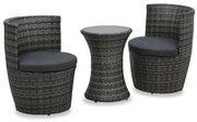 vidaXL 3-delige Bistroset met kussens poly rattan grijs