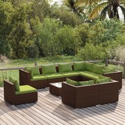 vidaXL 10-delige Loungeset met kussens poly rattan bruin