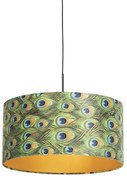 Hanglamp met velours kap pauw met goud 50 cm - Combi