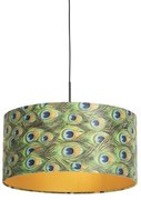 Stoffen Eettafel / Eetkamer Hanglamp met velours kap pauw met goud 50 cm - Combi Klassiek / Antiek E27 cilinder / rond rond Binnenverlichting Lamp