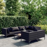 vidaXL 8-delige Loungeset met kussens poly rattan donkergrijs