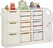 VEVOR Speelgoedopbergplank in de vorm van een olifant, multifunctionele opbergruimte met 4 niveaus en 10 flexibele plastic bakken, voor in de slaapkamer of klas (grijs + beige)