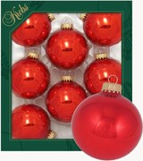 Handgeschilderde kerstballen, Candy red,, 8-delig
