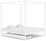 vidaXL Hemelbedframe met 2 lades massief grenenhout wit 160x200 cm