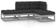 vidaXL 4-delige Loungeset met kussens massief grenenhout