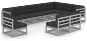 vidaXL 10-delige Loungeset met kussens massief grenenhout grijs