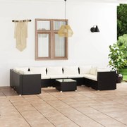 vidaXL 10-delige Loungeset met kussens poly rattan zwart