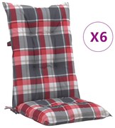 vidaXL Tuinstoelkussens 6 st ruitpatroon 120x50x7 cm rood