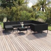 vidaXL 11-delige Loungeset met kussens poly rattan zwart