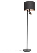 Vloerlamp zwart met witte binnenkant en leeslamp - Jelena Modern E27 rond Binnenverlichting Lamp