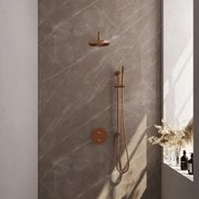 Brauer Copper Carving thermostatische inbouw regendouche met staafhanddouche, gebogen muurarm, glijstang en hoofddouche 20cm set 87 koper geborsteld PVD