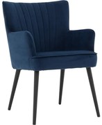 Goossens Eetkamerstoel Rob blauw velvet stof met armleuning, urban industrieel